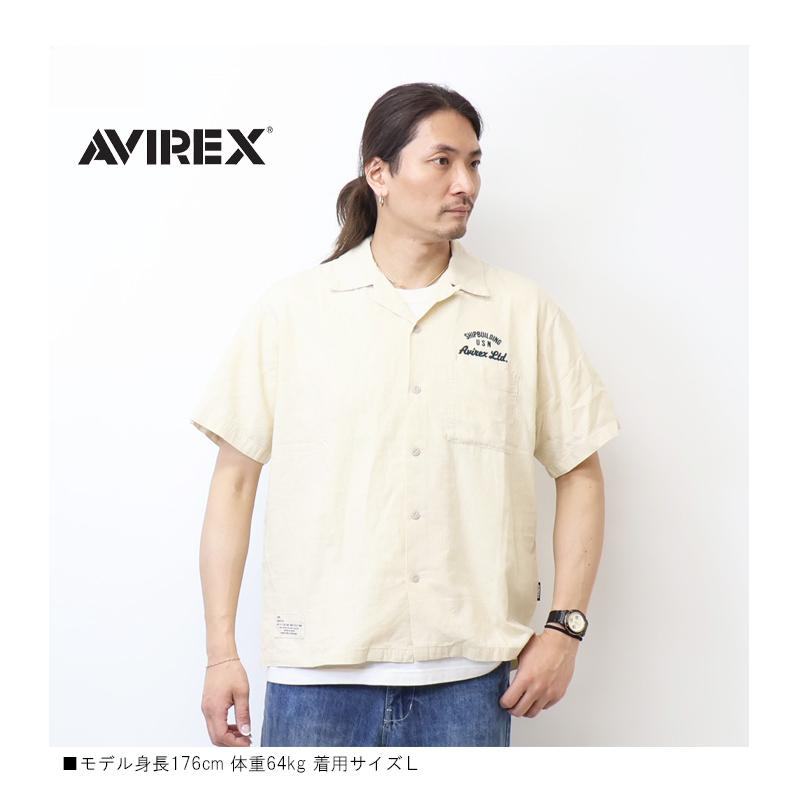 新品 AVIREX リネン コットン 半袖シャツ M アイボリー AVIREX（アヴィレックス） リネンコットン 半袖シャツ Brooklyn 刺繍