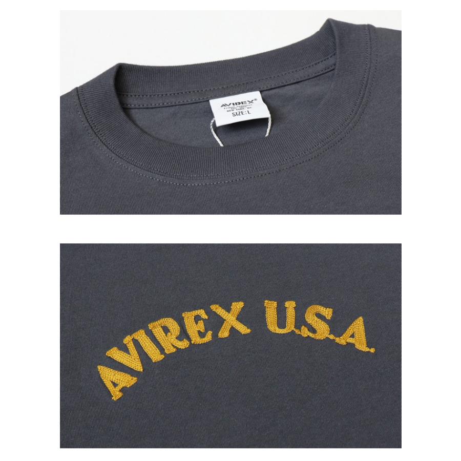AVIREX（アヴィレックス） チェーンステッチ 刺繍 半袖Tシャツ メンズ