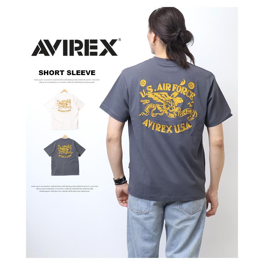 AVIREX（アヴィレックス） チェーンステッチ 刺繍 半袖Tシャツ メンズ 