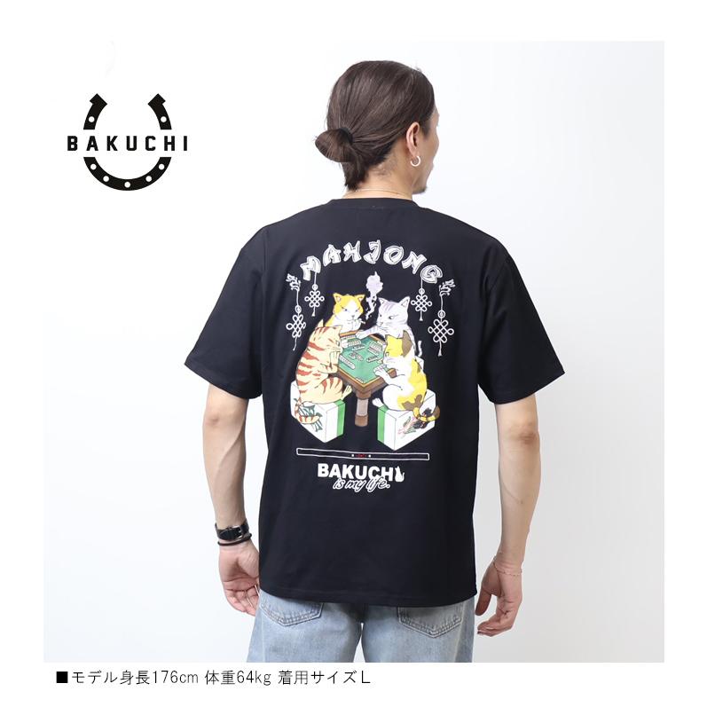 BAKUCHI 博打 バクチ 猫 麻雀 マージャン 刺繍 プリント 半袖Tシャツ