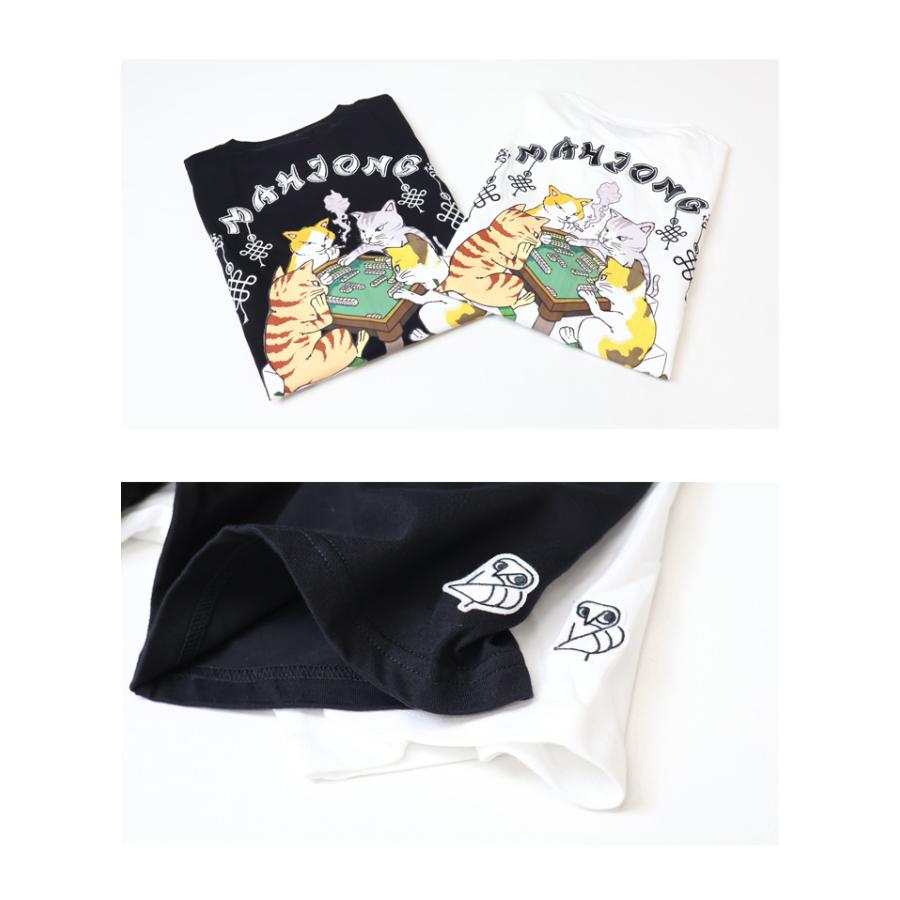 BAKUCHI 博打 バクチ 猫 麻雀 マージャン 刺繍 プリント 半袖Tシャツ