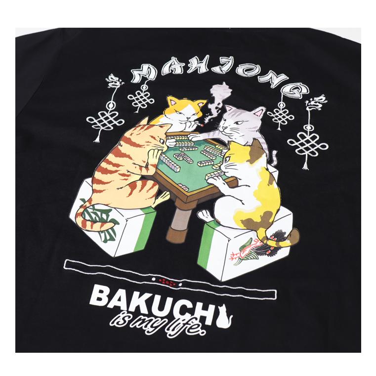 BAKUCHI 博打 バクチ 猫 麻雀 マージャン 刺繍 プリント 半袖Tシャツ