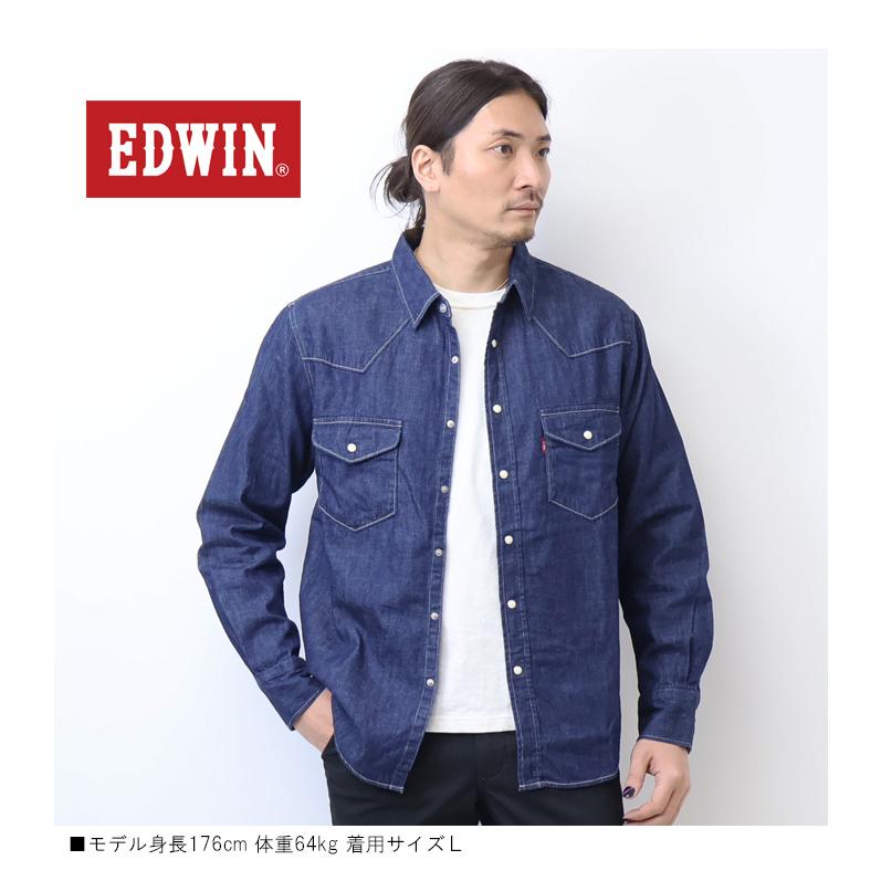 EDWIN（エドウィン） デニム ウエスタンシャツ デニムシャツ 長袖