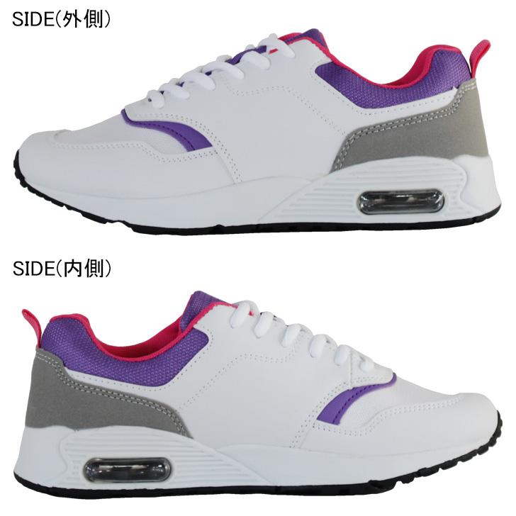 撥水スポーツシューズ レディース スニーカー 靴 ローカット エアークッション カップインソール レースアップ |  | 04