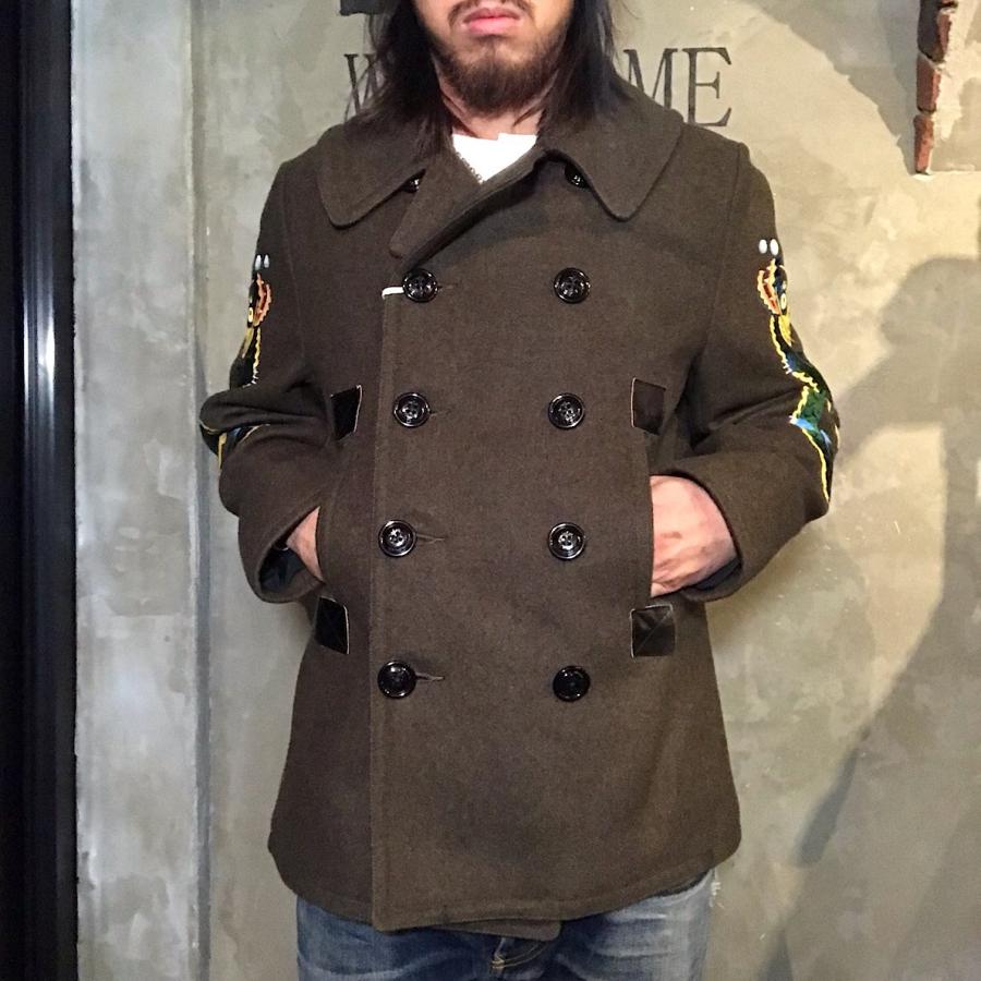 WEIRDO SKULL & SNAKE - PEA COAT (KHAKI) ウィアード Pコート WEIRDO SKULL & SNAKE - PEA COAT (KHAKI) ウィアード Pコート