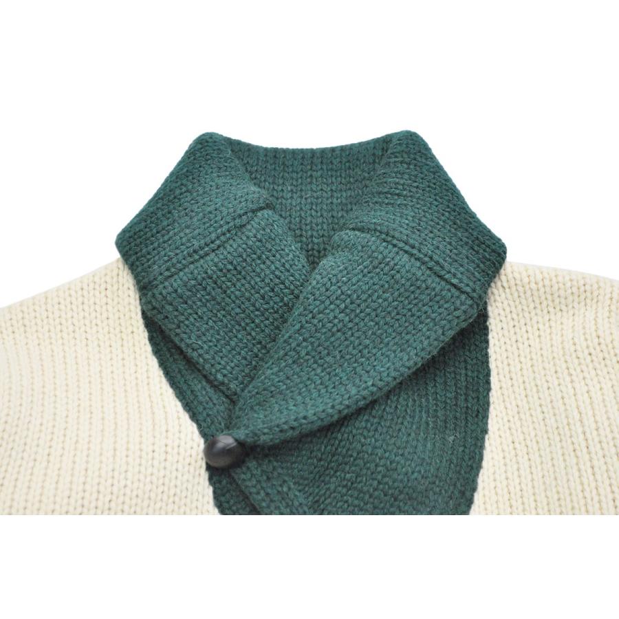 NORTH NO NAME 5 WHISTLE SHAWL COLLAR KNIT (BEIGE×GREEN) ファイブ  