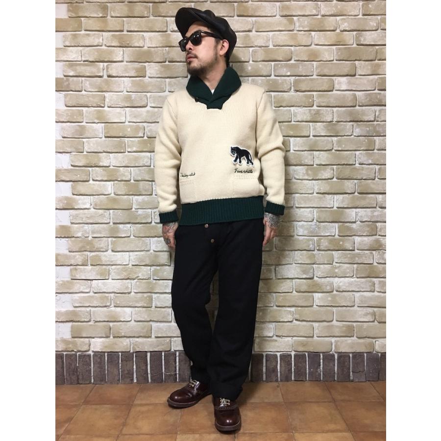 NORTH NO NAME 5 WHISTLE SHAWL COLLAR KNIT (BEIGE×GREEN) ファイブ  