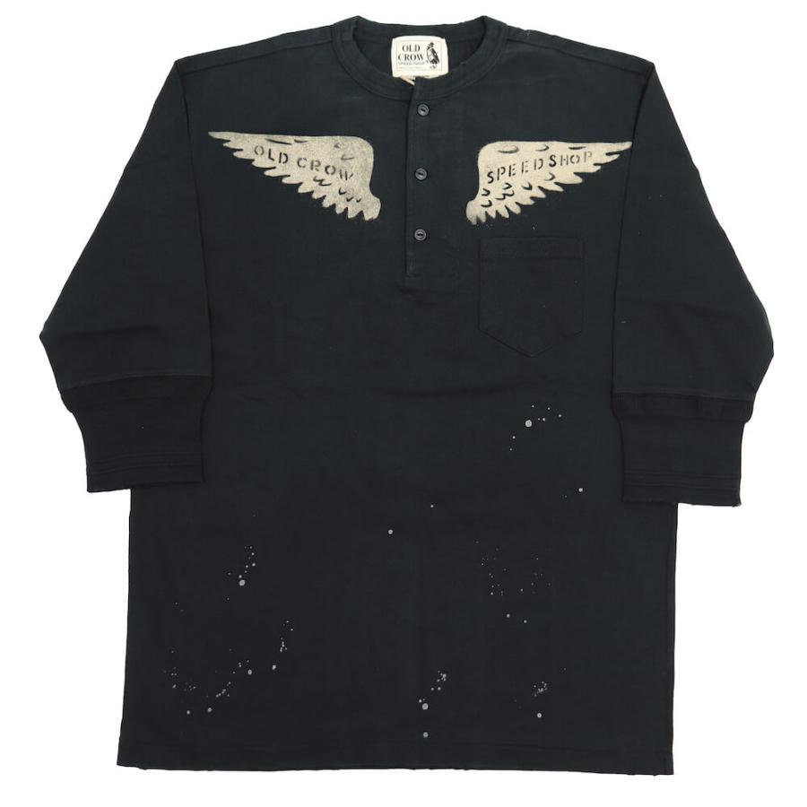 オールドクロウ ヘンリーネック 五分袖 Tシャツ ハーフスリーブ メンズ ビンテージ加工 OLD CROW CROW WING H/S