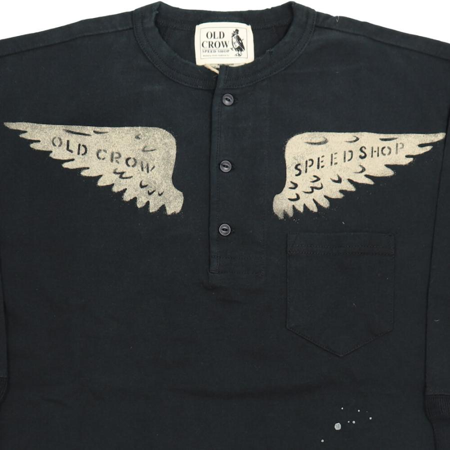 オールドクロウ ヘンリーネック 五分袖 Tシャツ ハーフスリーブ メンズ ビンテージ加工 OLD CROW CROW WING H/S