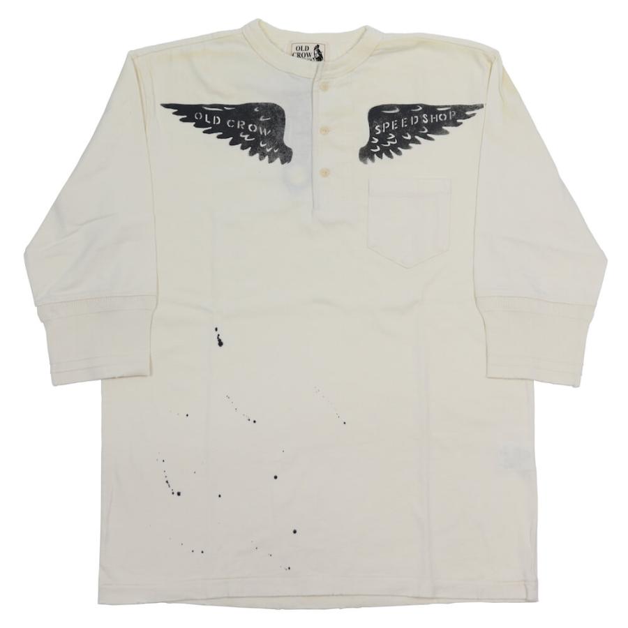 オールドクロウ ヘンリーネック 五分袖 Tシャツ ハーフスリーブ メンズ ビンテージ加工 OLD CROW CROW WING H/S