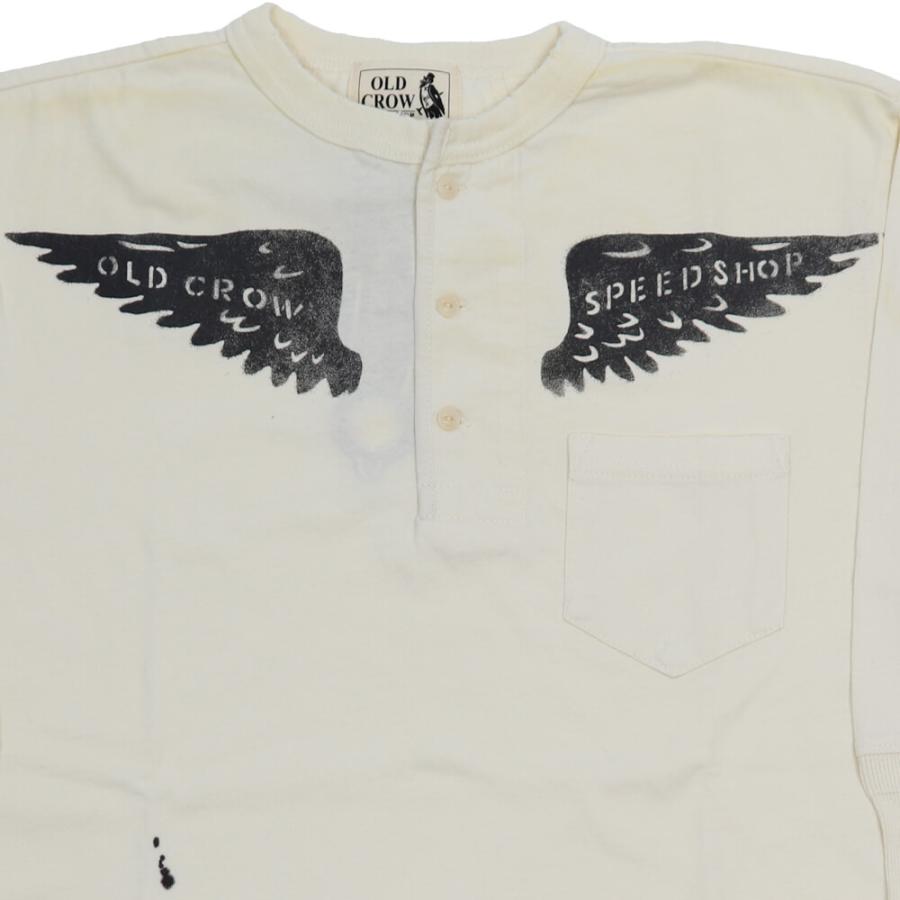 オールドクロウ ヘンリーネック 五分袖 Tシャツ ハーフスリーブ メンズ ビンテージ加工 OLD CROW CROW WING H/S