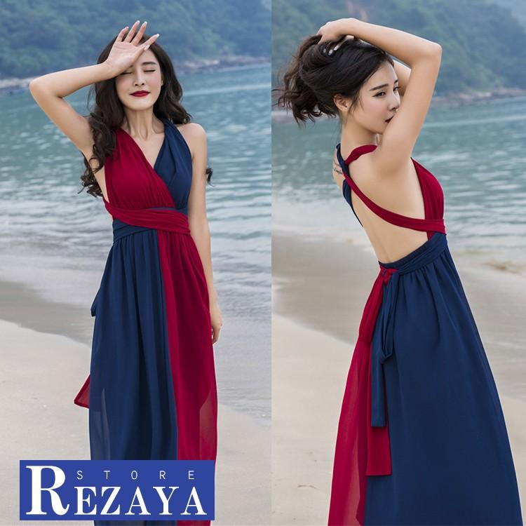 リゾートワンピース 旅行 夏 サマードレス リゾート セクシー バイカラー ノースリーブ ビーチドレス スカート ロング丈 ロングスカート 着痩せ Rz Nvsstq019 Rezayastore 通販 Yahoo ショッピング