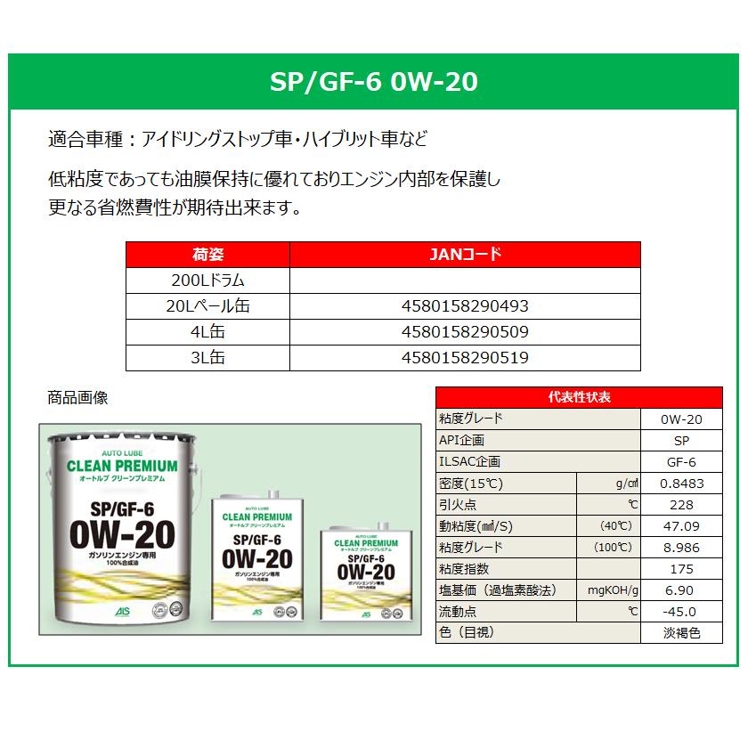 オートルブ クリーンプレミアム SP/GF-6 0W20　4L(4リットル)　6本パック｜rf-oil｜02