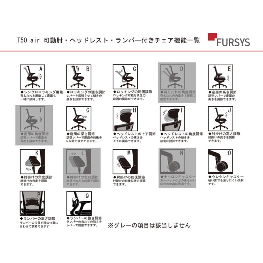 FURSYS　T50air オフィスチェア 可動肘 ヘッドレスト ランバー付き ブラック CHXRF6100AHZ2D6B｜rf-yamakawa-y｜07