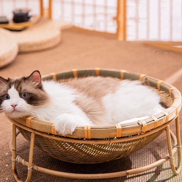 猫ベッド 竹編み ペットベッド 猫用ハウス 手編み 天然素材 可愛い 夏用 通気性 ひんやり 耐噛み 爪とぎ インテリア 寝床 洗える｜rfc1-st｜04