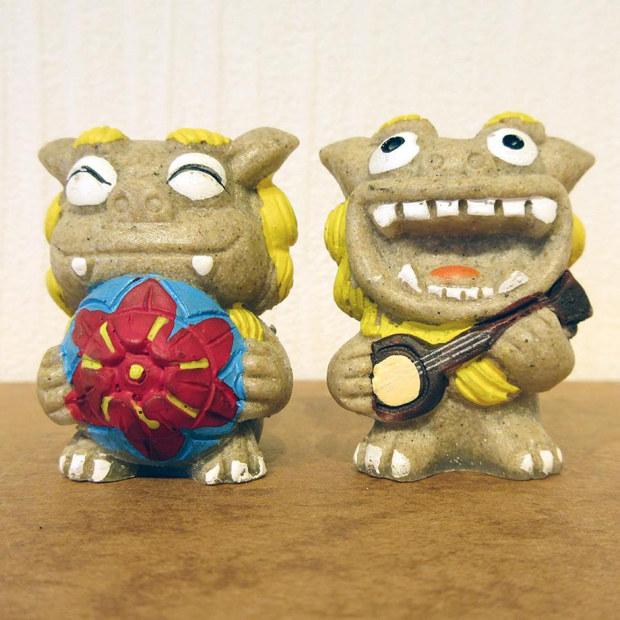 三線花笠シーサー 黄 沖縄 お土産 シーサー 厄除け 魔除け 風水 : 琉球