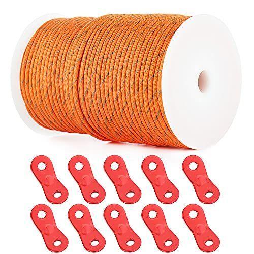 パラコード 4mm 100m 9芯 反射材入りパラシュートコード ガイロープ タープロープ 耐荷重250kg テントロープ きアルミ自在金具 Sale