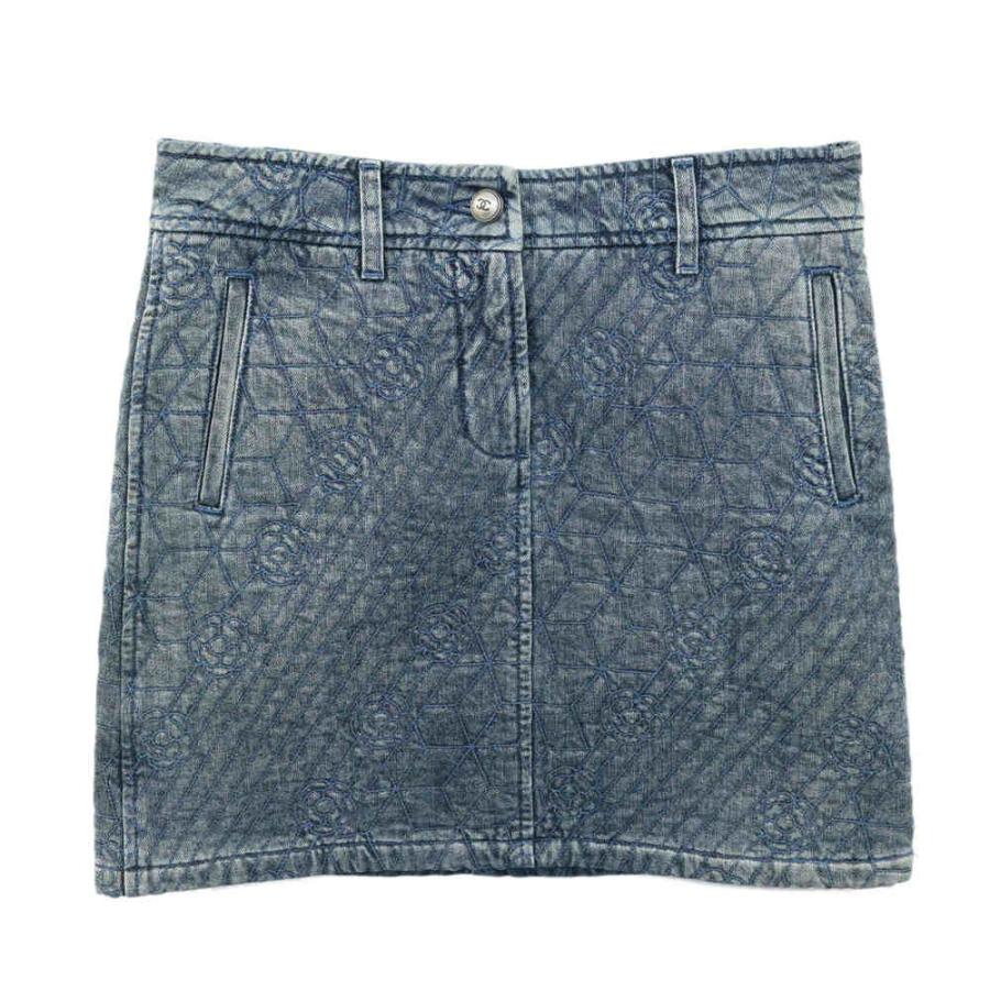 CHANEL シャネル カメリアキルティング台形スカート デニム 