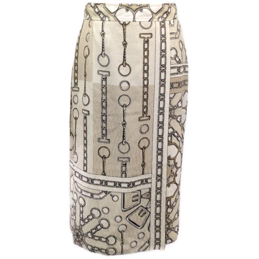 HERMES（エルメス） シルク スカーフ柄 ラップ タイトスカート