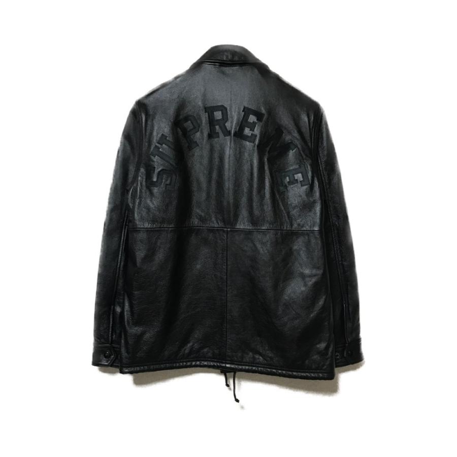 美品・シュプリーム 15AW Leather Coaches Jacket・コーチジャケットブルゾン チャンピオン/S/ブラック