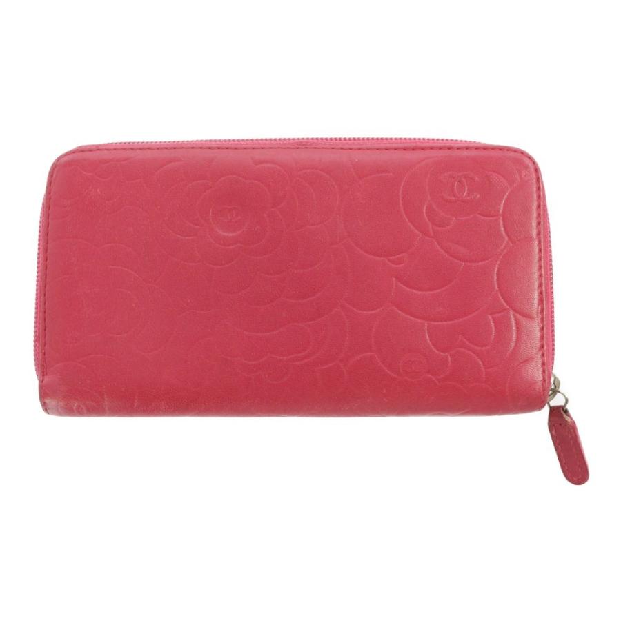 CHANEL シャネル カメリア・ラウンドファスナー長財布/ピンク