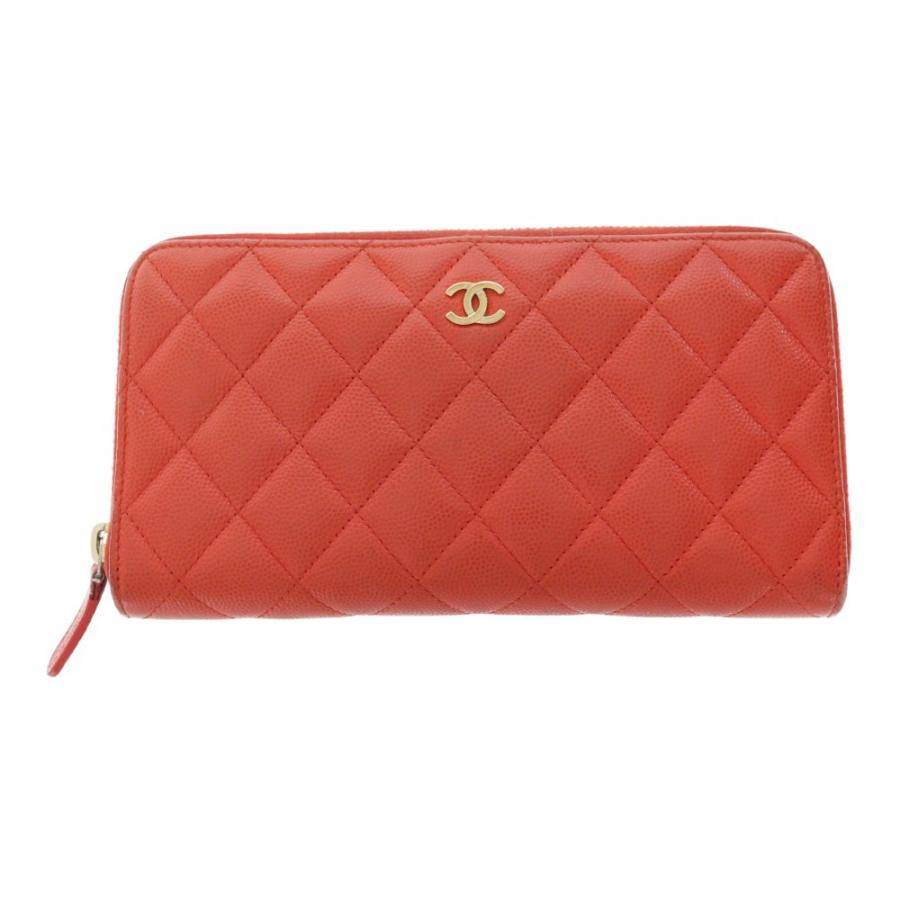 CHANEL マトラッセラウンドファスナー長財布 　レッド シャネルラウンドファスナー財布 42976 赤 シルバー金具 レディース