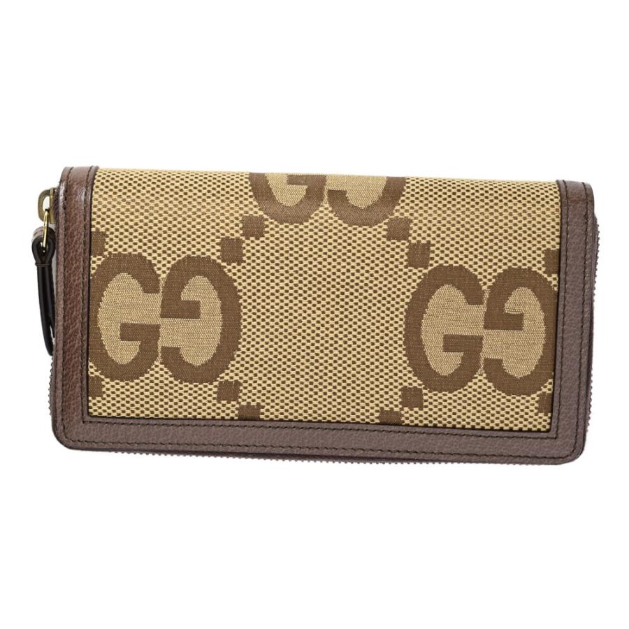 新品同様　グッチ財布　グッチバンブー　グッチGGキャンバス　ブラウン バンブー付き ジップアラウンドウォレット ・ブラウン レザー