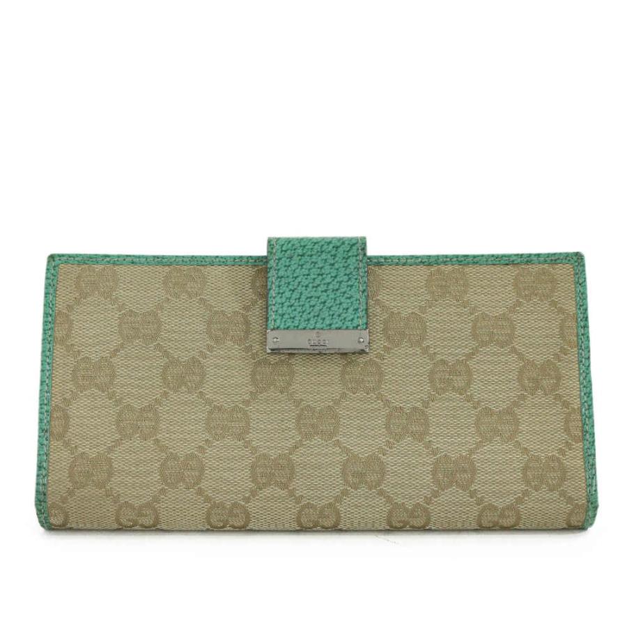 GUCCI グッチ GGキャンバス・折り 長財布/115093/ベージュ×エメラルド 