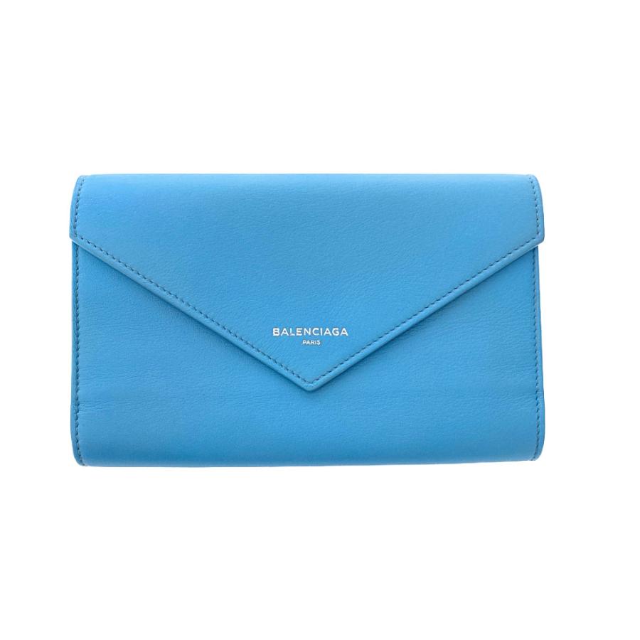 BALENCIAGA（バレンシアガ） ペーパー ロゴレザー長財布 /ライトブルー