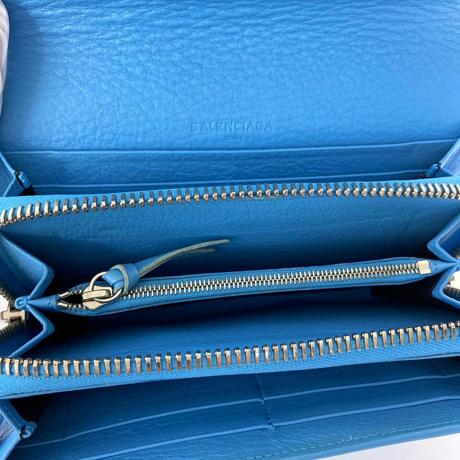 【新品】BALENCIAGAバレンシアガ　ペーパーウォレット　長財布　ブルー　青 BALENCIAGA バレンシアガ ペーパー ロゴレザー長財布 /ライト