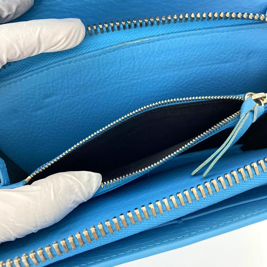 【新品】BALENCIAGAバレンシアガ　ペーパーウォレット　長財布　ブルー　青 BALENCIAGA バレンシアガ ペーパー ロゴレザー長財布 /ライト