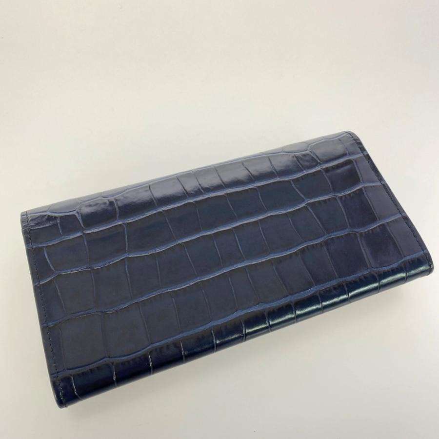 Chloe クロエ C・クロコ型押しカーフレザー長財布/ネイビー/ブラック 