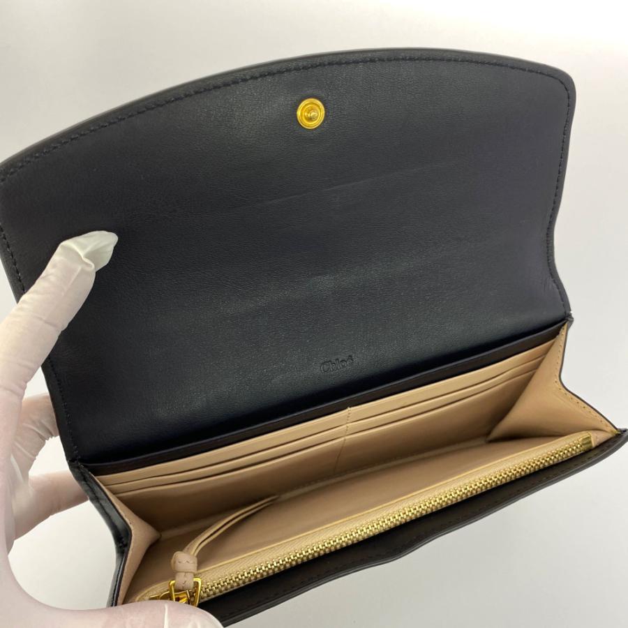 Chloe クロエ C・クロコ型押しカーフレザー長財布/ネイビー/ブラック 
