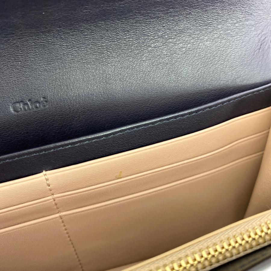 Chloe クロエ C・クロコ型押しカーフレザー長財布/ネイビー/ブラック 