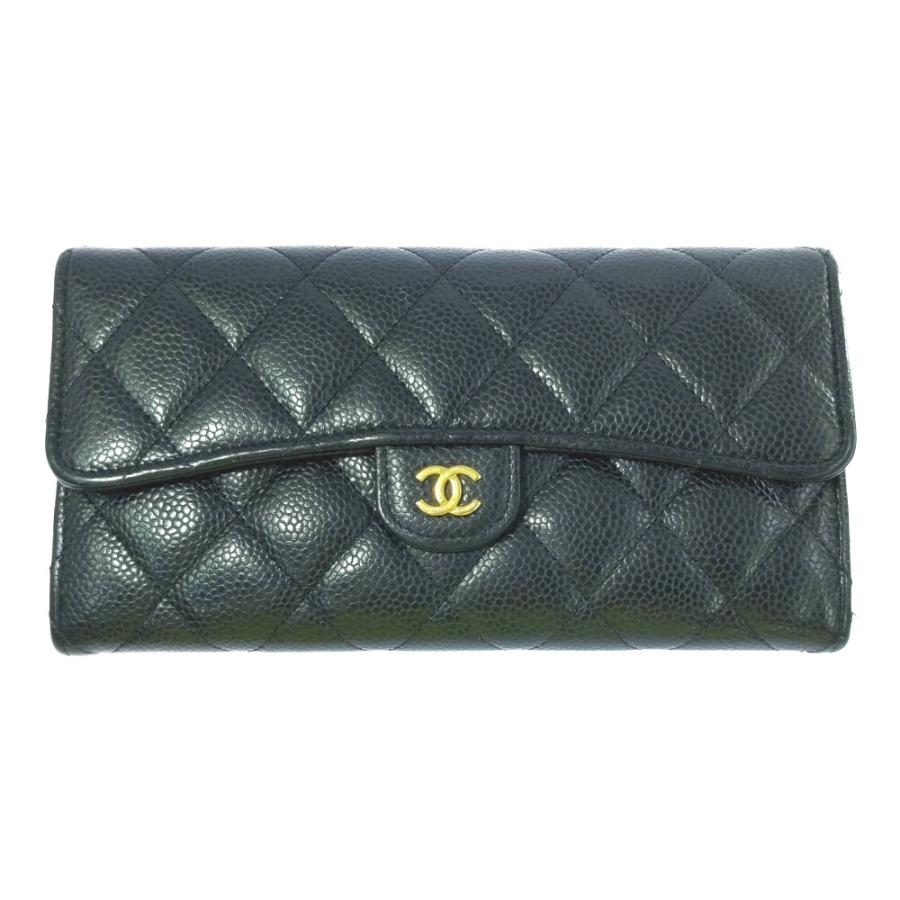 【良品】シャネル 長財布 ココマーク マトラッセ キャビアスキン 30番台 CHANEL（シャネル） マトラッセ ココマーク キルティング キャビア