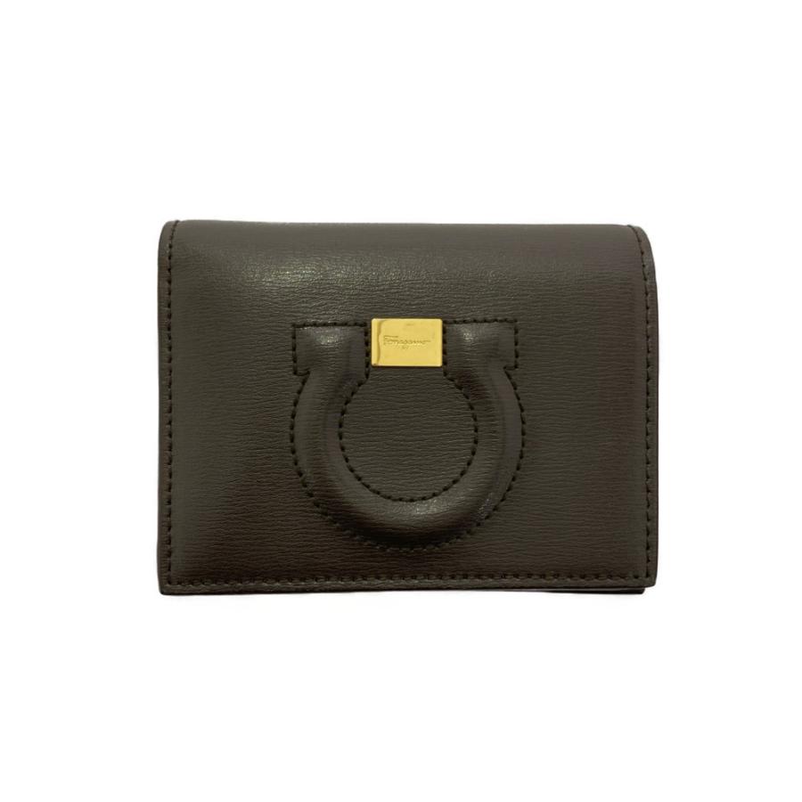 【美品】サルヴァトーレフェラガモ　ガンチーニ　折りたたみ財布　ブラウン　レザー サルバトーレフェラガモ Salvatore Ferragamo 二つ折り財布