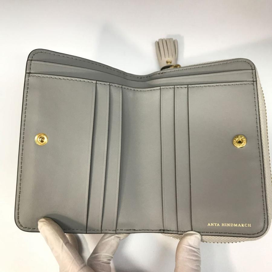 美品 ANYA HINDMARCH 二つ折り財布 グレー アニヤハインドマーチ WINK・Compact Wallet 2つ折り財布
