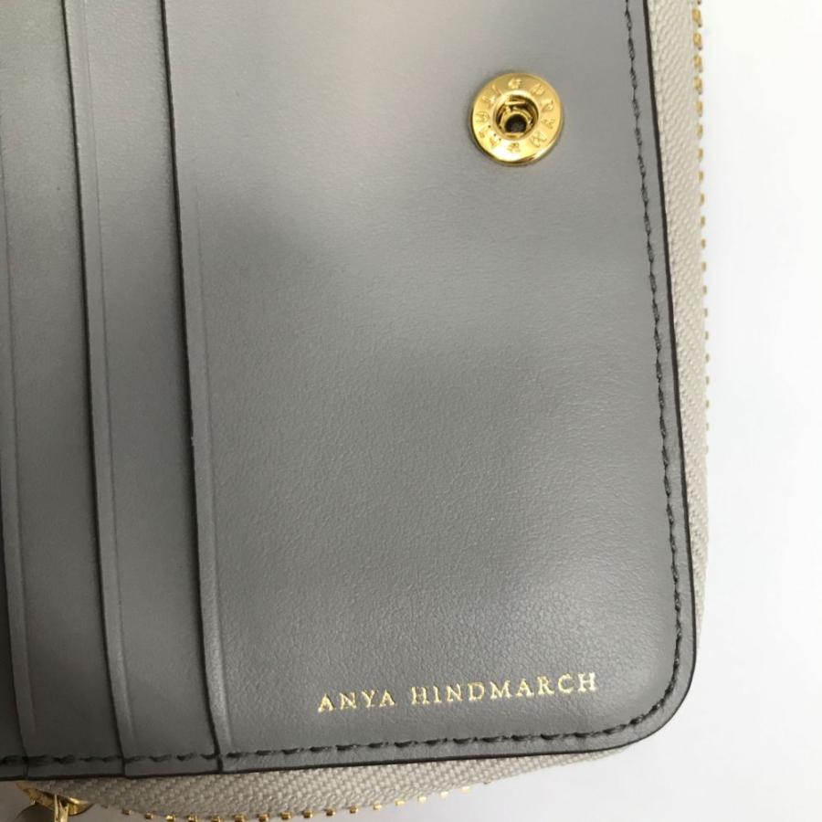 美品 ANYA HINDMARCH 二つ折り財布 グレー アニヤハインドマーチ WINK・Compact Wallet 2つ折り財布