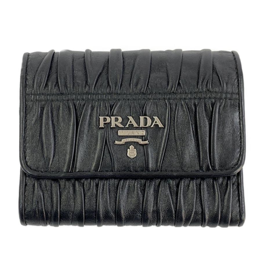 PRADA（プラダ） ナッパレザーギャザー2つ折り財布/1MH840/ブラック 