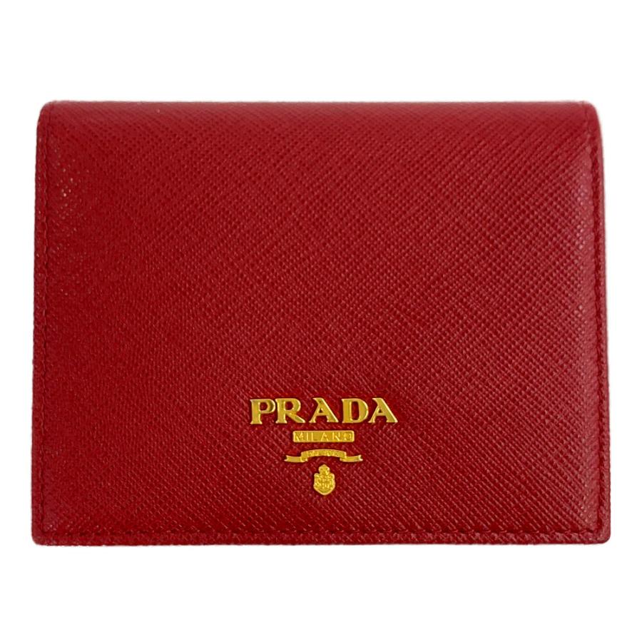 プラダ サフィアーノレザー 2つ折り財布/レッド/PRADA 翌日配送可