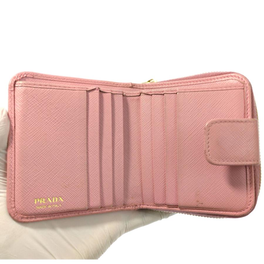 人気！PRADA プラダ　２つ折り財布　サフィアーノレザー　ピンク PRADA（プラダ） 二つ折り財布 サフィアーノレザー ピンクxゴールド
