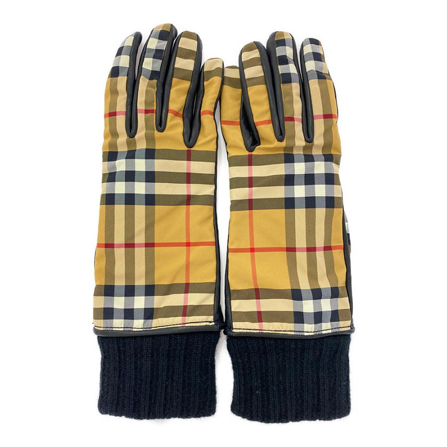 BURBERRY（バーバリー） チェック レザー ニット ナイロンリブグローブ