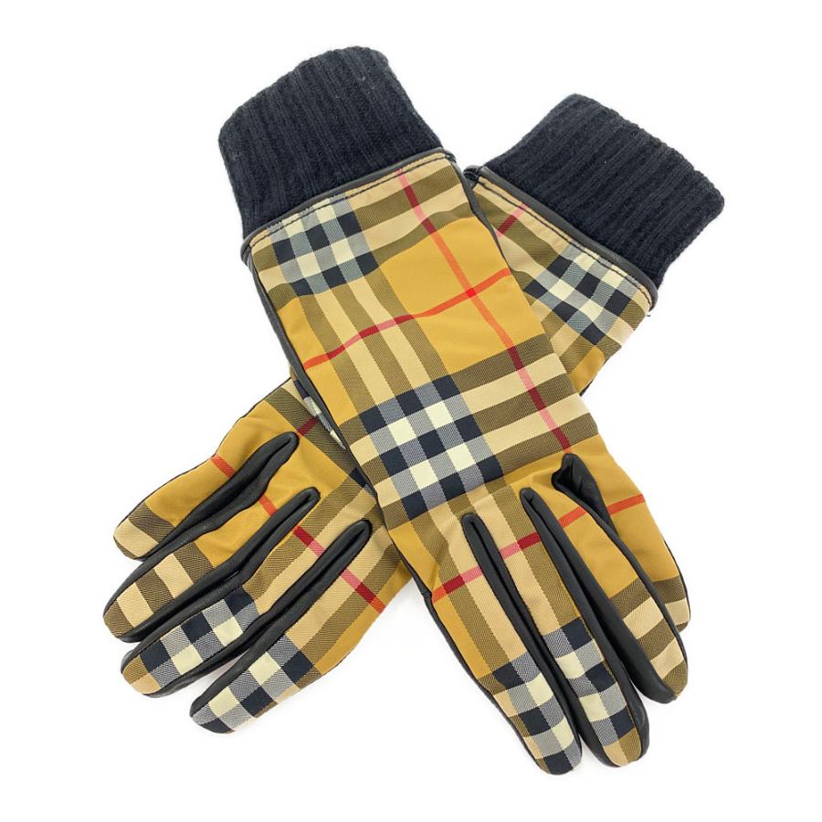 BURBERRY（バーバリー） チェック レザー ニット ナイロンリブグローブ