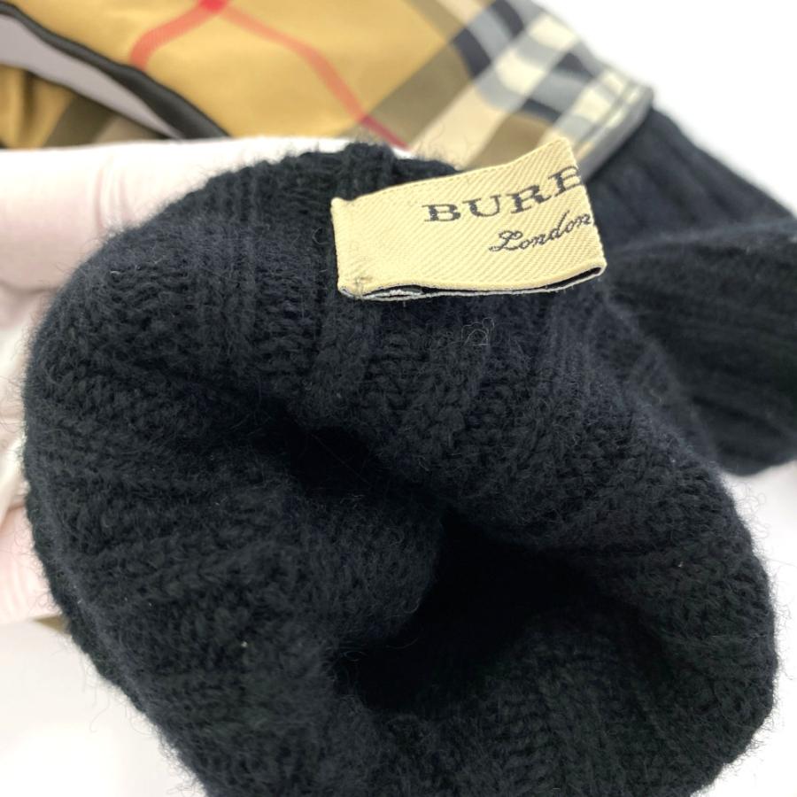 BURBERRY（バーバリー） チェック レザー ニット ナイロンリブグローブ