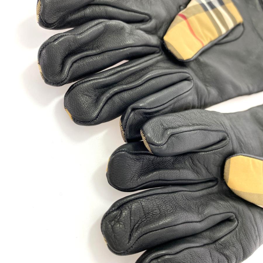 BURBERRY（バーバリー） チェック レザー ニット ナイロンリブグローブ