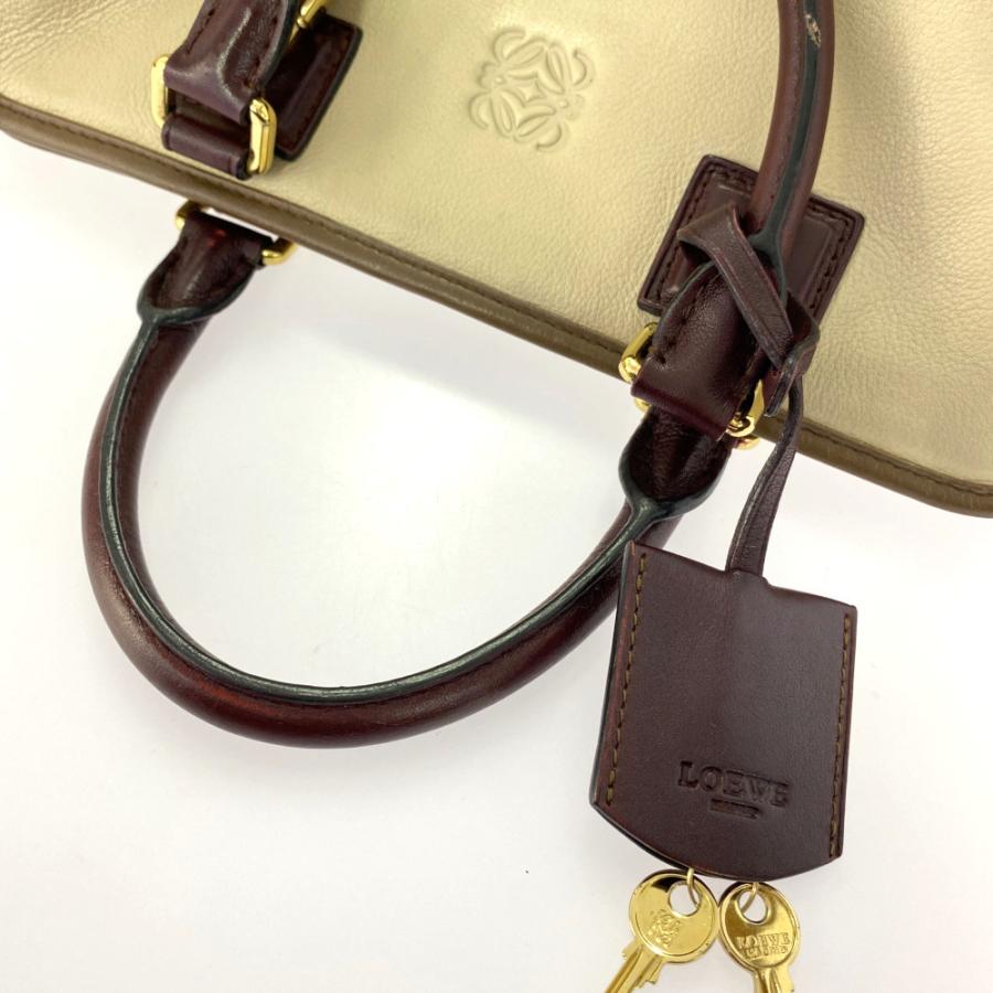 LOEWE ロエベ アマソナ28・ハンドバッグ/ベージュ系/ボルドー