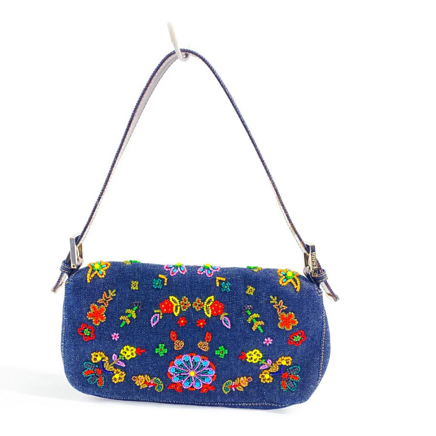 FENDI♡フェンディ♡ヴィンテージ♡マンマバゲット♡ビーズ ビーズ刺繍デニムマンマバケット ブルー×ブラウン ヴィンテージ