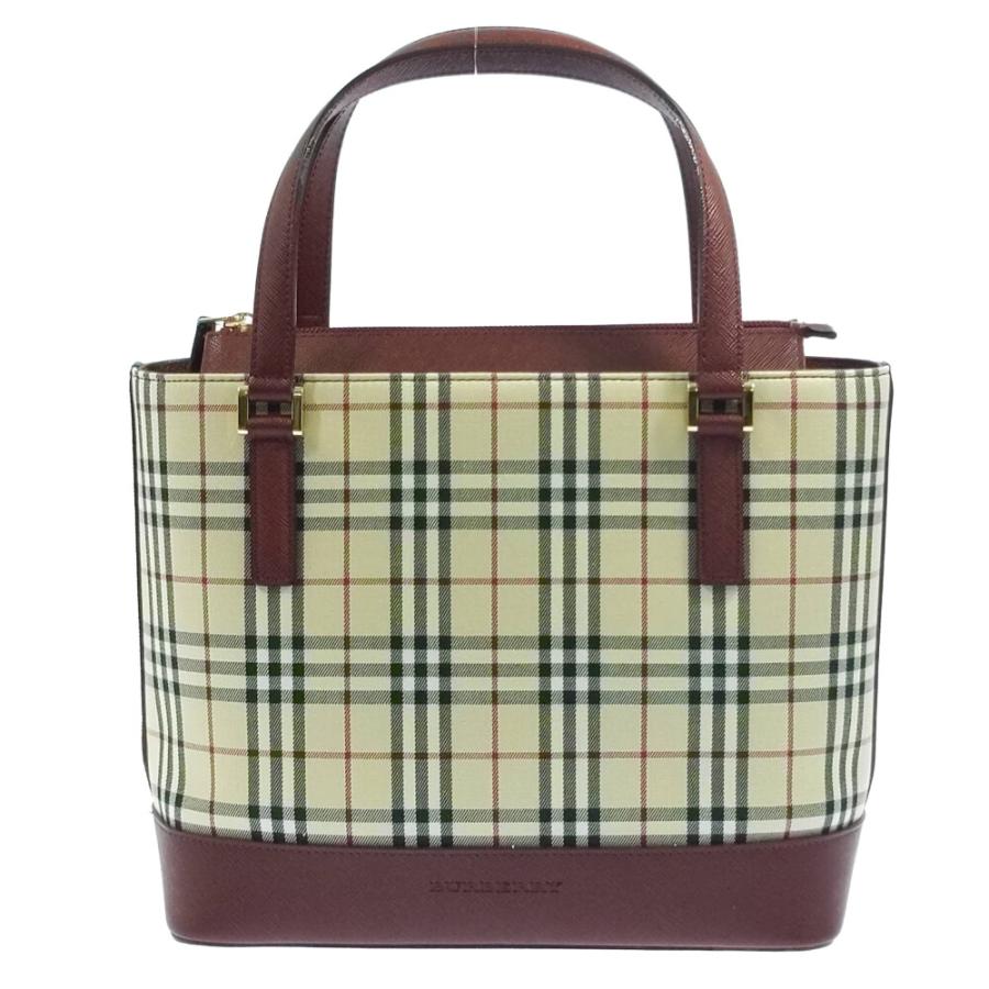 Burberry バーバリー ノバチェック ハンドバッグ ベージュ ボルドー BURBERRY バーバリー ノバチェック・ハンドバッグ/ベージュ