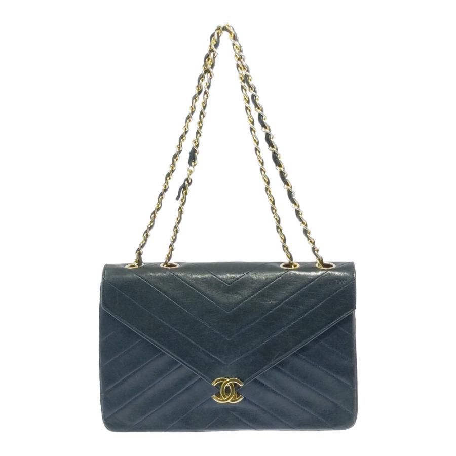 シャネル シェブロン ラムスキン ココマーク ダブルチェーンショルダー