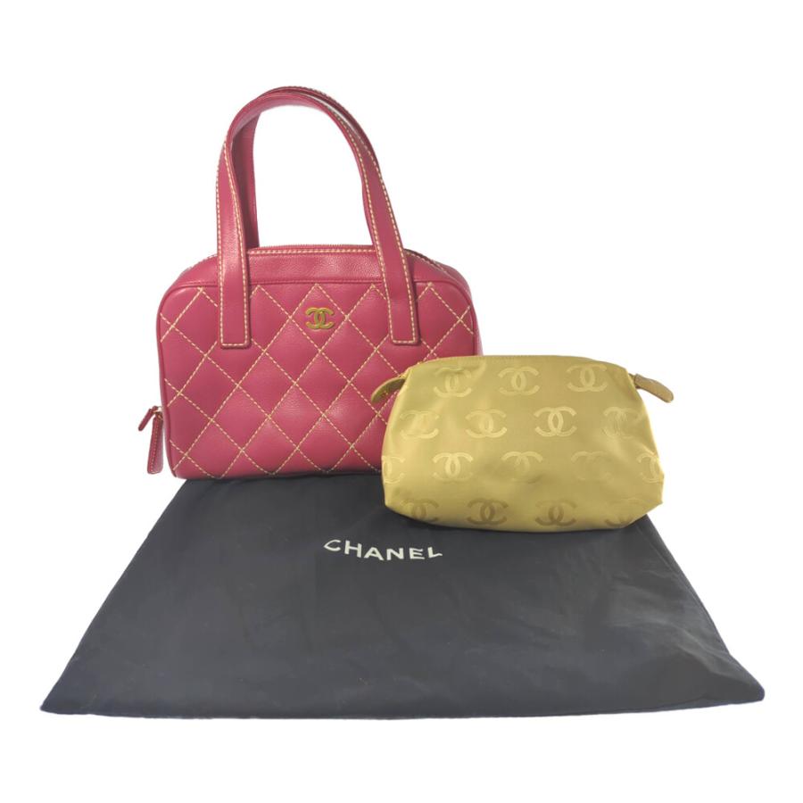 美品 シャネル ワイルドステッチ カーフ レザー ハンドバッグ シリアルあり CHANEL（シャネル） ココマーク ワイルドステッチ レザー ハンドバッグ